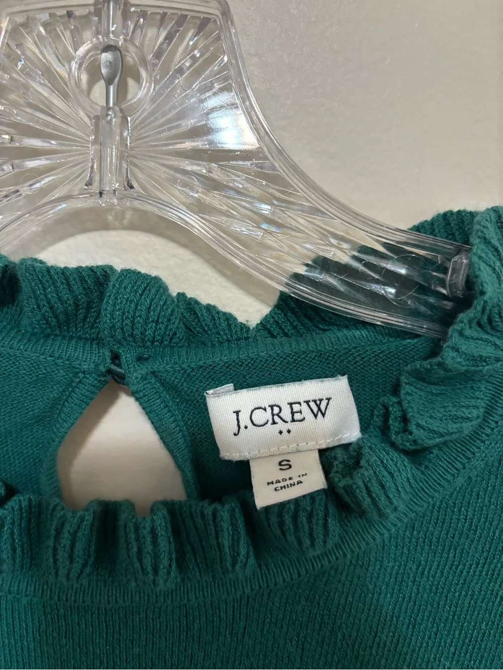 J. Crew Deep Green Scallop-Trim Crewneck Sweater